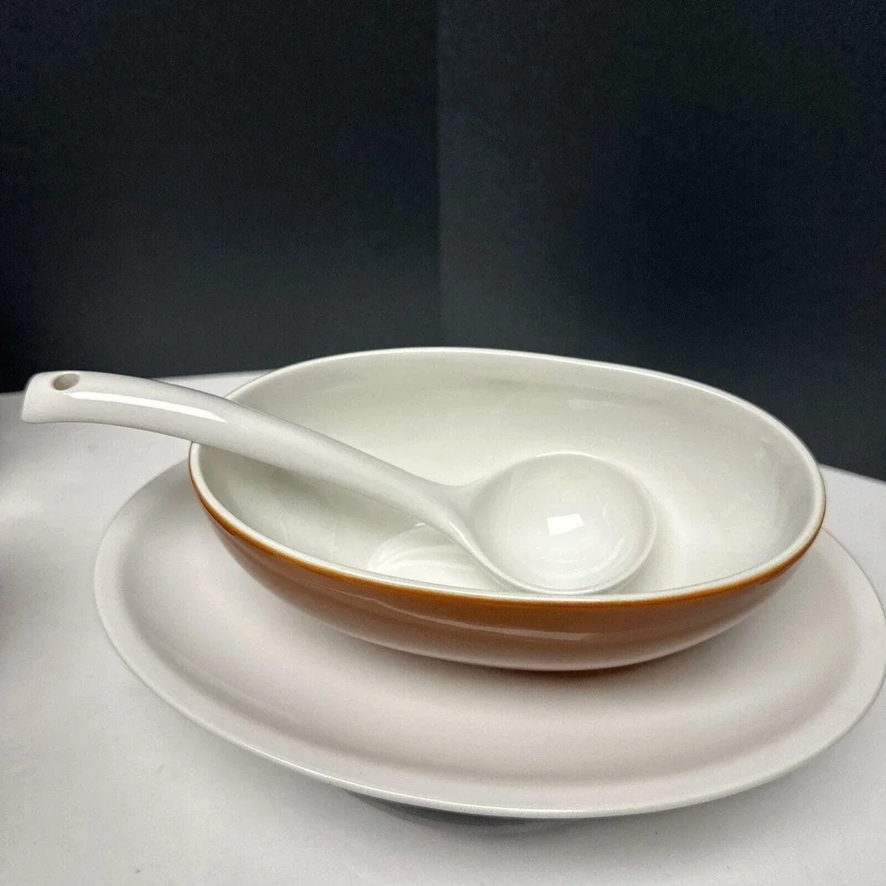 Harmony House Tierra Ironstone Gravy Boat With Ladle And Underplate 4251 Vtg
